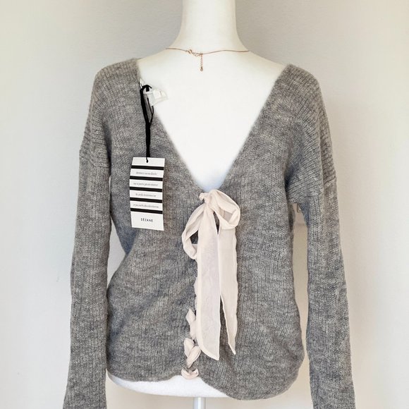 SEZANE Casie Lace Up Alpaca Jumper Sweater in Mid Grey - Picture 4 of 10